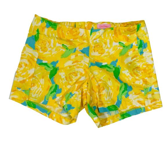 Lilly Pulitzer Yellow and Green Floral High Waist Shorts - Picture 1 of 8
